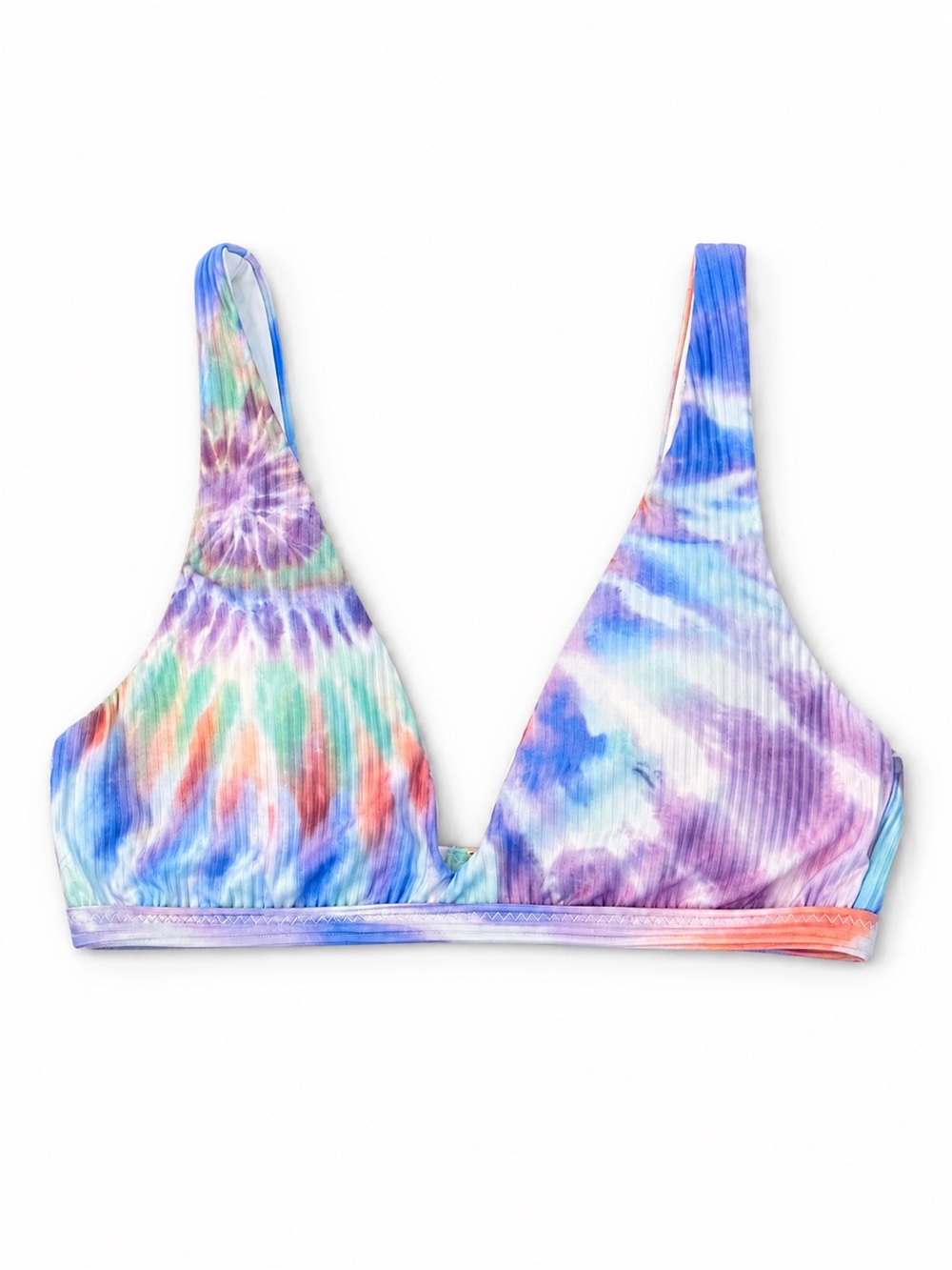 ISABELLA ROSE TIE DYE RIBBED TRIANGLE BIKINI TOP WOMENS SMALL PASTEL BLUE BOHO